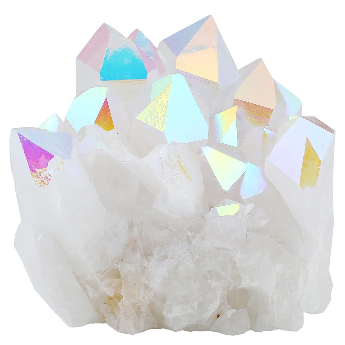KYEYGWO Rock Crystal Cluster Quartz Stone,Titanium Coated Natural Drusy Crystal Geode Raw Stone Mineral Rough Gemstone Reiki Feng Shui Stone Decor