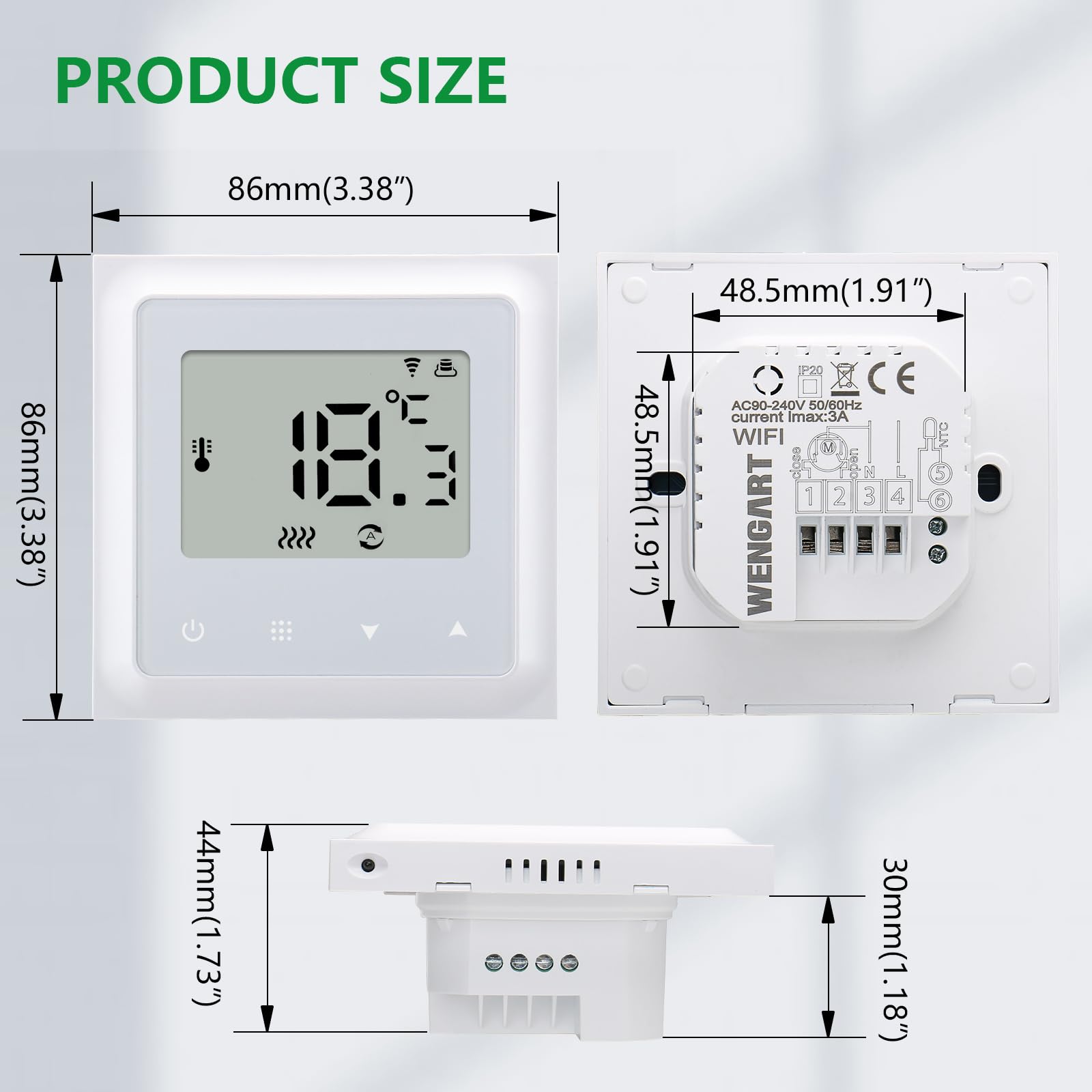 Wengart Termostato WiFi Inteligente WG011, Modo Calor/Frío para Suelo Radiante Y Aerotermia, Detección De Ventana Abierta, Compatible con Tuya Smart Life, Alexa Y Google Home, AC230V 3A, Blanco
