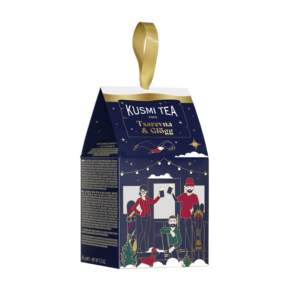 Kusmi Tea - Mini Caja de Regalo - 2 Miniaturas de Té Orgánico Tsarevna y Glögg - 45g - Ideas de regalo para hombres y mujeres - Cinta para colgar en el árbol