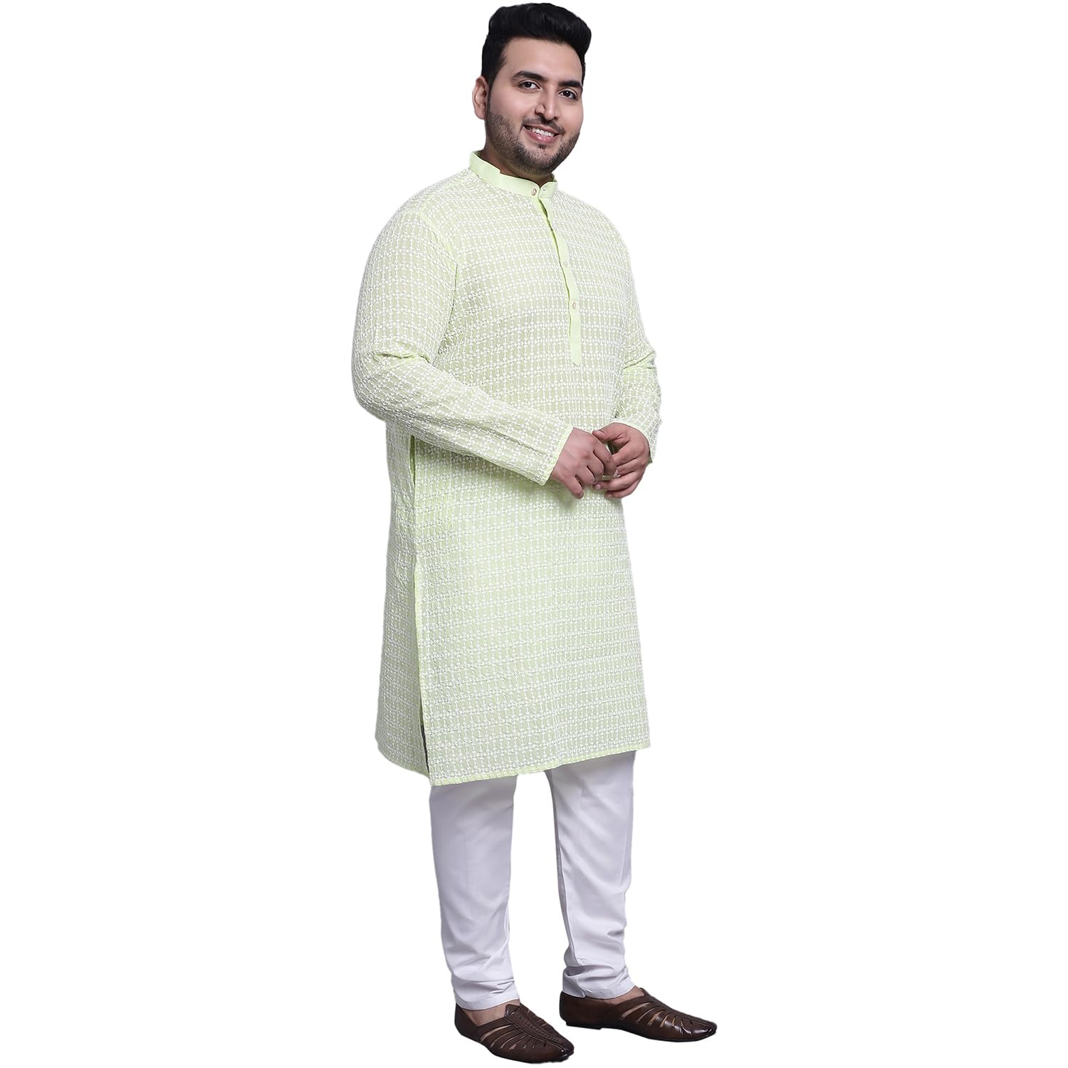 Sojanya (Since 1958 Men's Pure Cotton Green Kurta And White Pyjama With Pista Green Cotton Nehrujacket