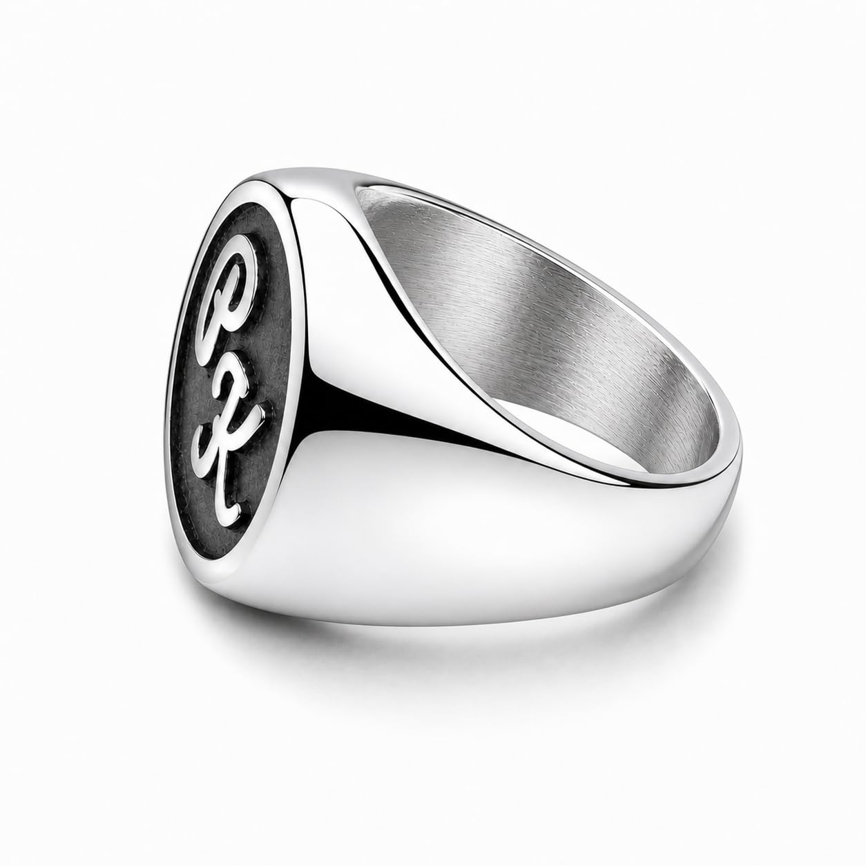 Generisch Siegelring mit Wunschgravur aus Edelstahl mit Monogramm Tiefengravur Ø 21 mm Initialen für Herren inkl. Schmuckbeutel