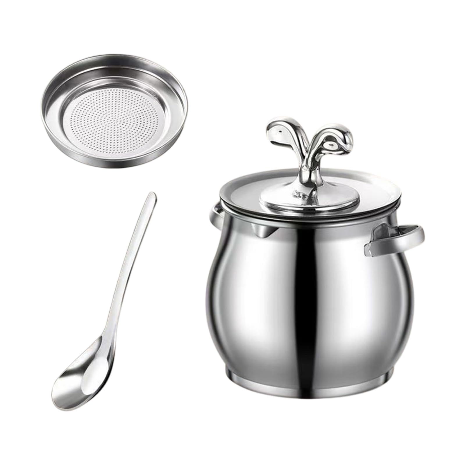 Oxxggkao Stainless Steel Cooking Oil Holder with Protective Cover and Sturdy Double Ears Permanent Cooking Oil Container