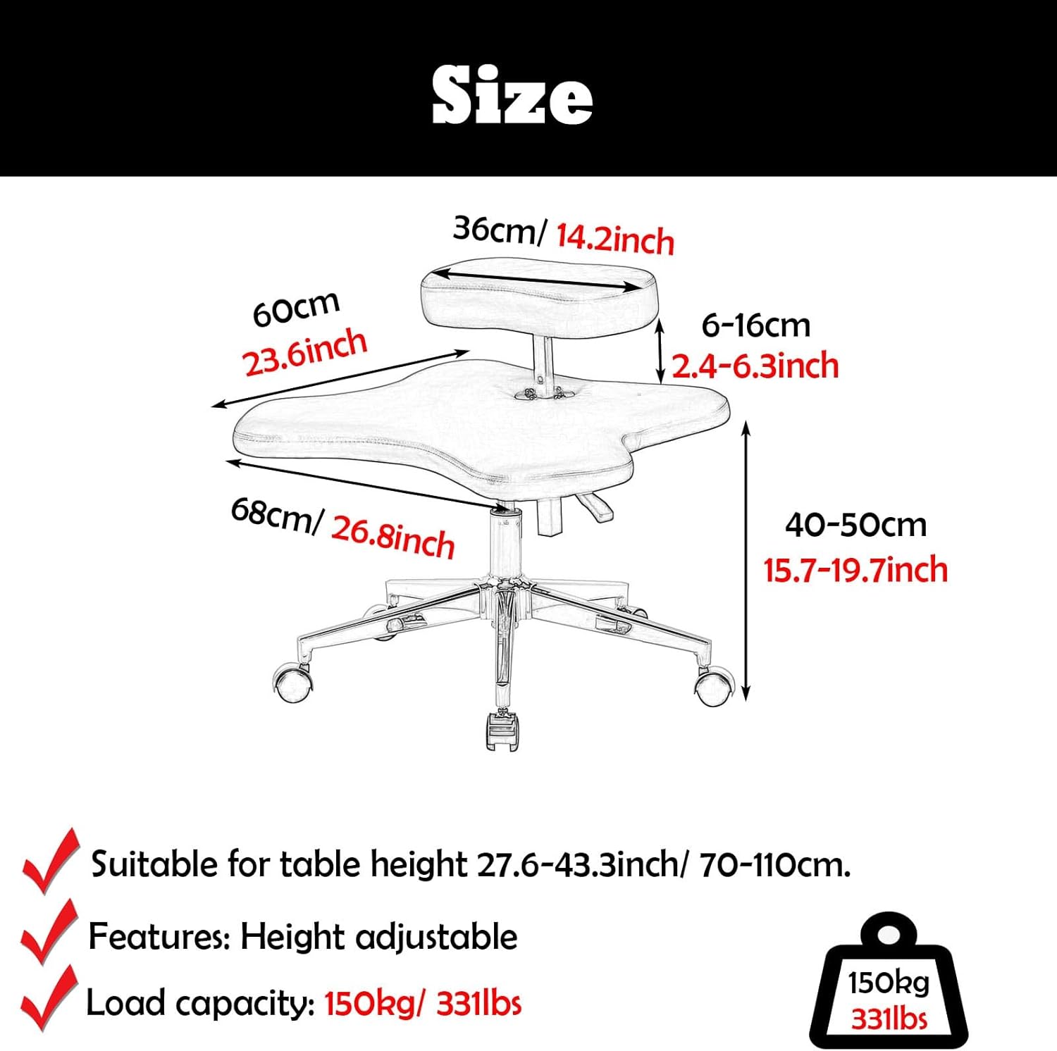 Adjustable Kneeling Office Chair for Improve Posture, Office Chair Kneeling Criss Cross for Relieving Neck & Back Pain, Desk Chairs Game Stool