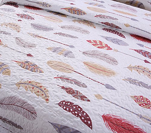 Slpr Floating Feathers 2-Piece Lightweight Bedding Quilt Set - Comforter Twin Size With 1 Pillow Sham: Summer Country Quilt, Boho Twin Bedding Set For Girls, Lodge Quilted Summer Blanket #TOP1