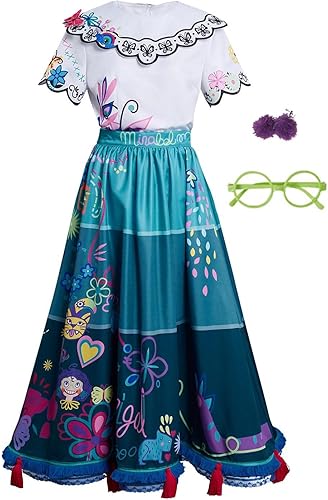 Disfraz de bordado floral para mujer, vestido retro para adultos, vestido grande con vuelo, camisa de cosplay con lentes y aretes