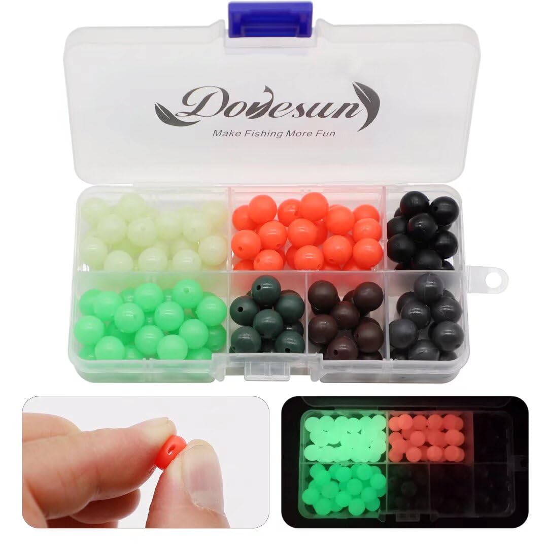 Dovesun Soft Rubber Fishing Beads Fishing Bait Eggs Accessories 7 Colors with Tackle-Box 0.23in(600pcs), 0.31in(250pcs), 0.39in(120pcs)