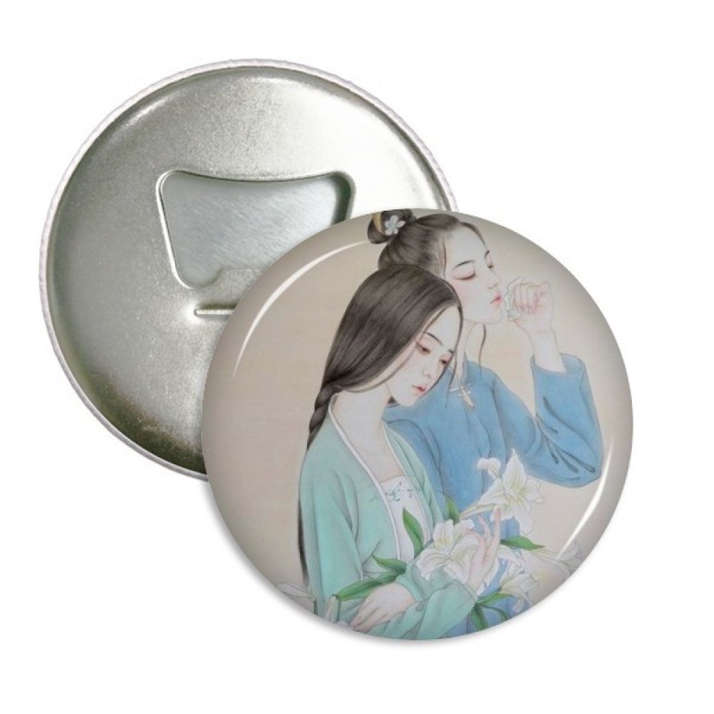 Cadeaux argent Lily Fleur lot de 3 décapsuleurs magnétiques et badges ronds peinture chinoise