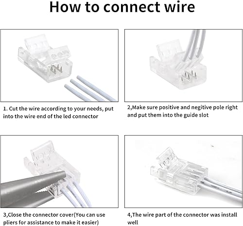 Miniatura 6 de RGBZONE 10 unids 3 Pin 0.394 in Conectores de tira LED sin huecos Tira sin soldadura a cable Conector rápido para 0.394 in Impermeable y no