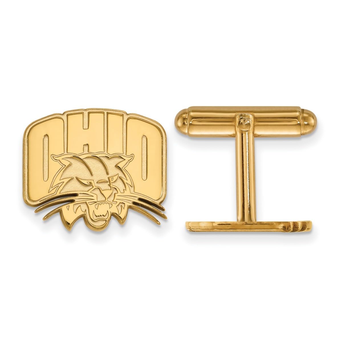 14k Yellow Gold Ohio University Bobcats School Name and Mascot Cuff Links Set 15x18mm