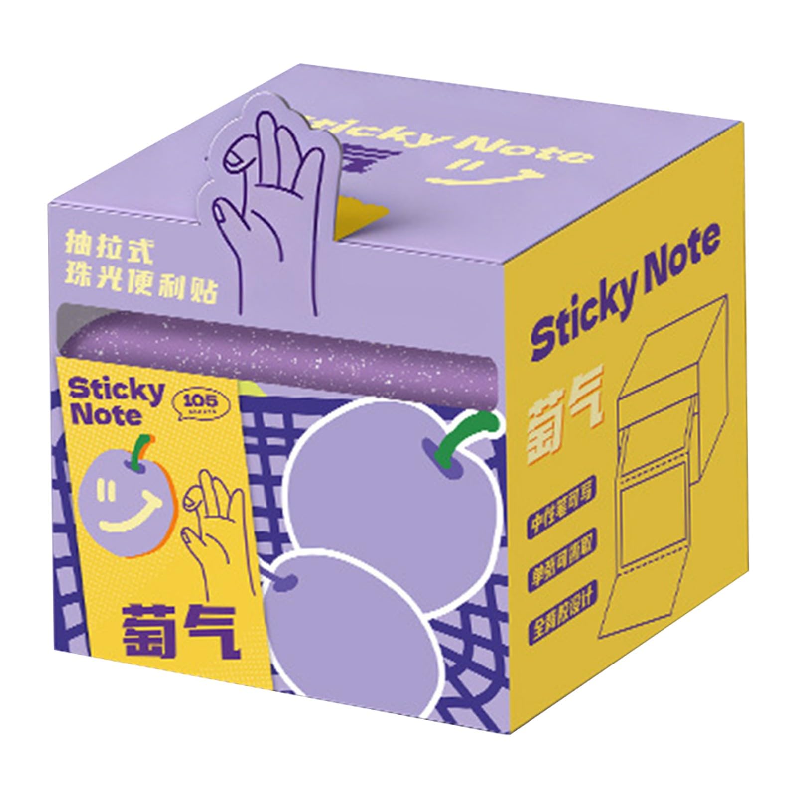 Glitter Sticky Notes, Transparent Sticky Notes with Cartoon Pattern (C-Purple)