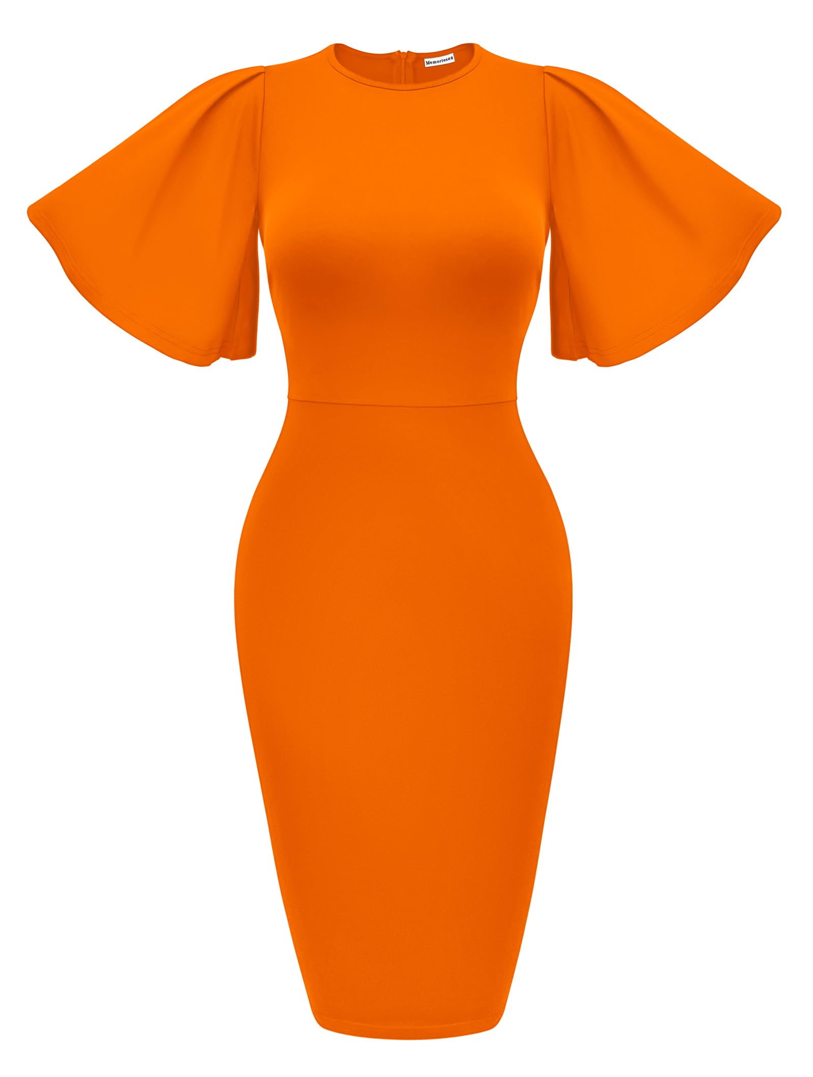 Memoriesea Women's Basic Bodycon Ruffle Flared Short Sleeve Pencil Midi Dress