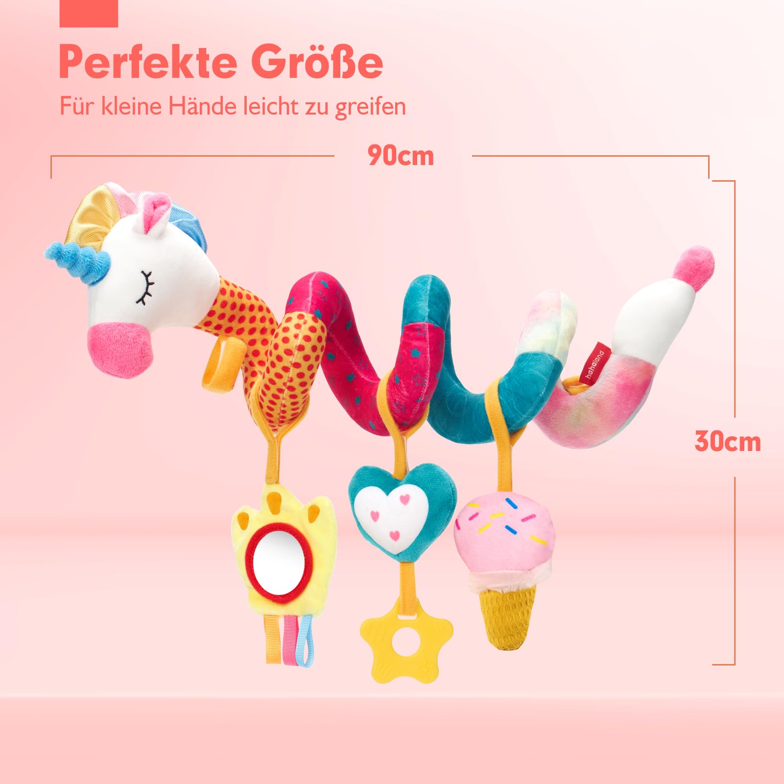 hahaland Kinderwagen Spielzeug, Kinderwagenkette mit Einhorn Mustern, Activity Spirale Spielzeug für Bett, Babyschale Spielzeug,Autositz,Plüsch Baby Spielzeug für ab 0 Monate Junge Mädchen