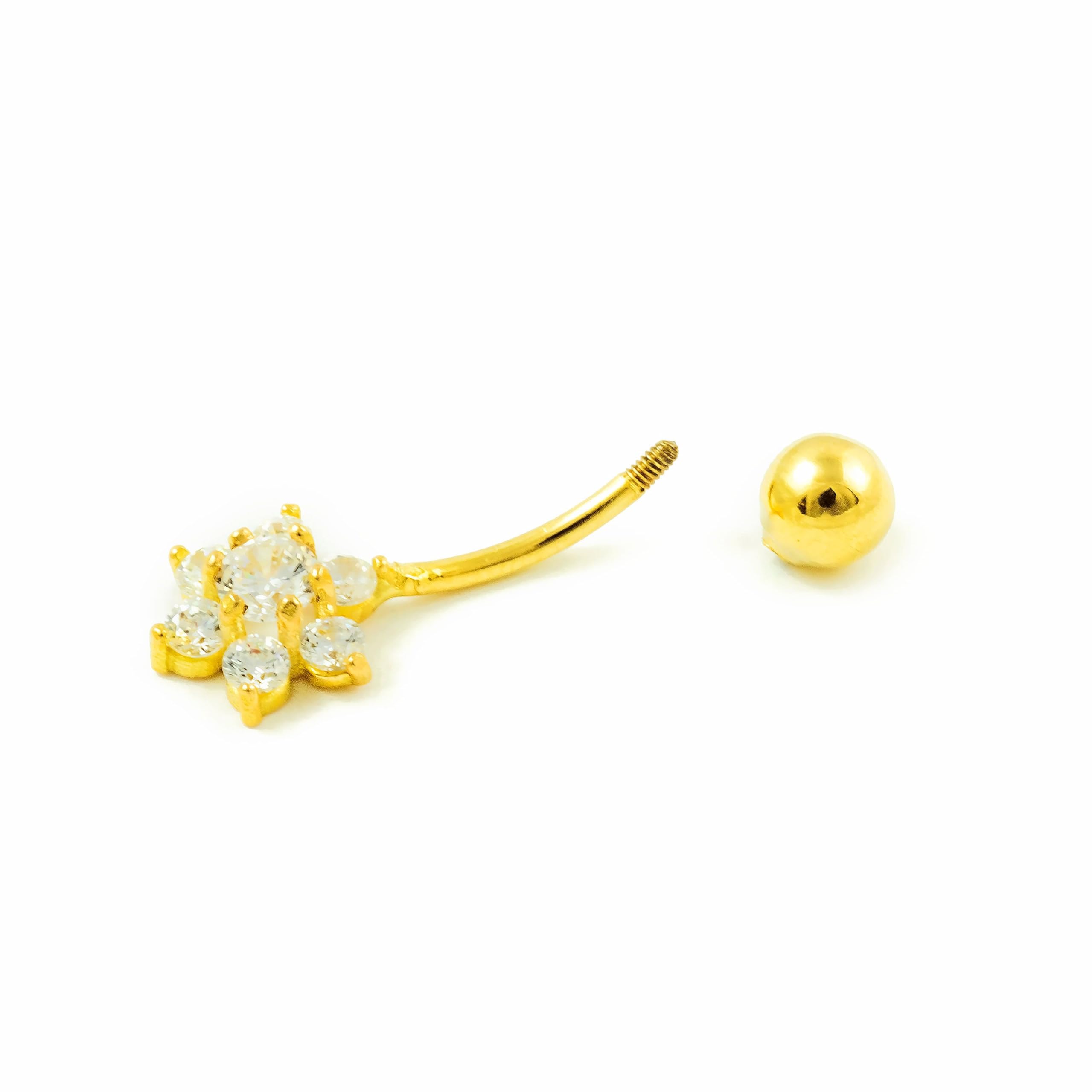 Monde Petit Blume Zirkon Nabel Piercing Gelbgold 9k - Geschenkbox - Garantiezertifikat