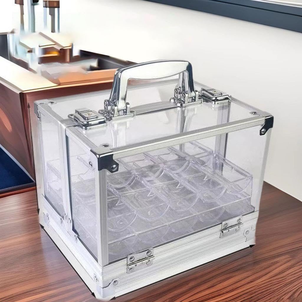 Fenteer Acryl -Chip -Hülle -Chiphalter staubdes Sportspielzubehör Clear Multifunktional 600 Chips Kapazitätsbehälter Organizer
