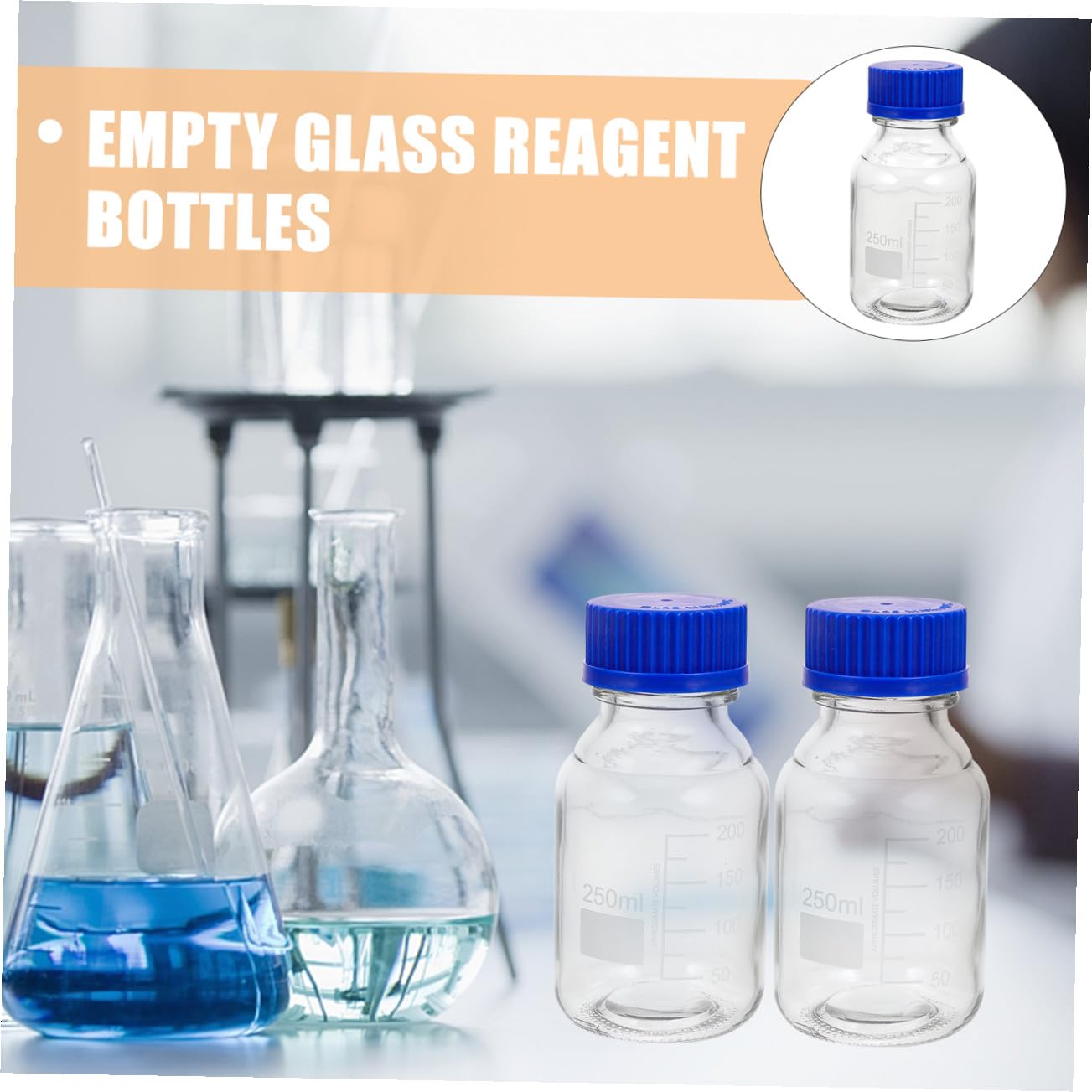 4 Pezzi Bottiglie di Vetro Reagente con Tappo a Vite Blu da 250ml, Resistenti alla Rottura e Riutilizzabili per Laboratori e Fabbriche