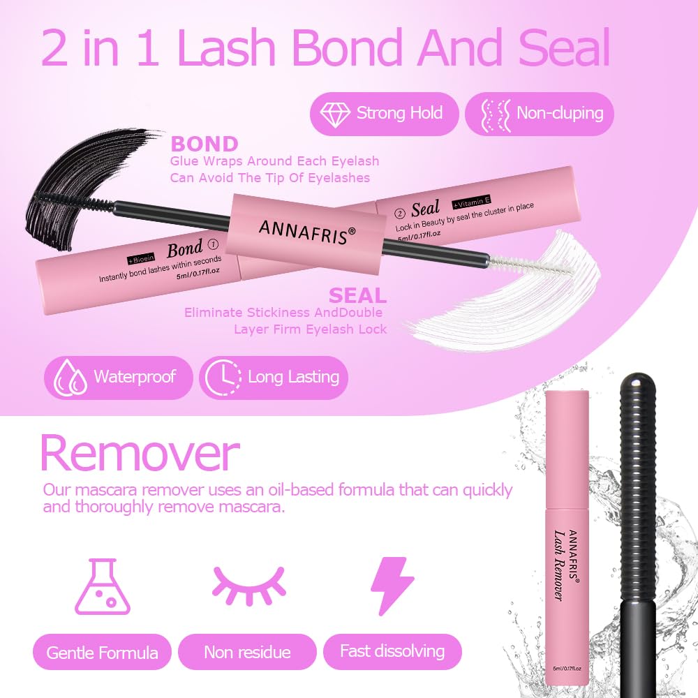 ANNAFRIS Ciglia Finte Ciuffetti Kit Naturali DIY Extension Ciglia Cluster Lashes con Pinze e Colla(HS,80P)