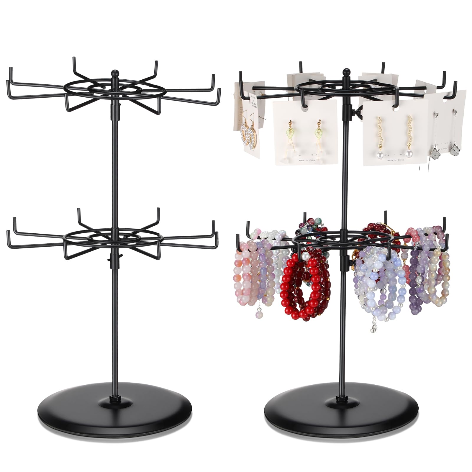 2 Pcs Metal Display Rack 2 Tier Spinner Display Stand Rotating Craft Show Countertop Display Stand Heavy Duty Keychain Stand Spinning Adjustable Jewelry Organizer for Mall Retail Store (Black)