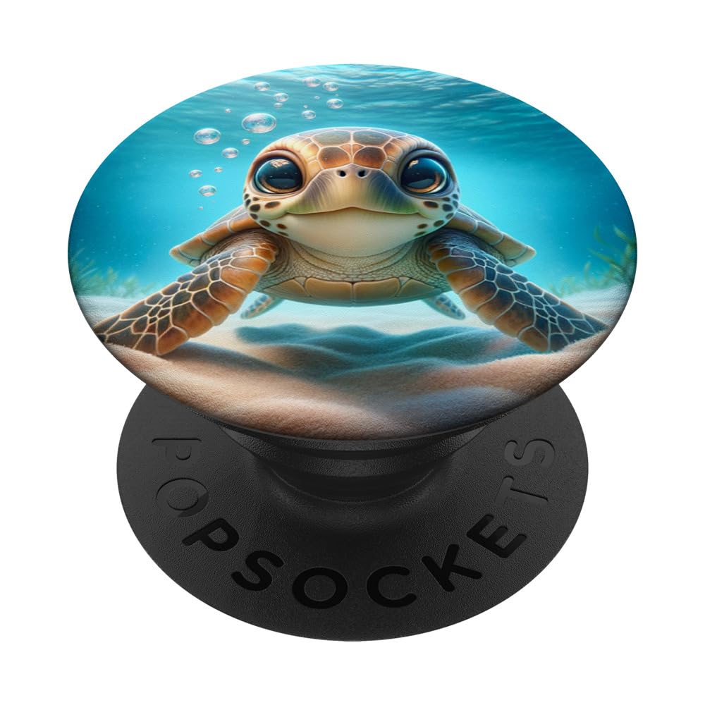 Adorable Cute Kawaii Sea Turtles in The Ocean PopSockets Adhesive PopGrip