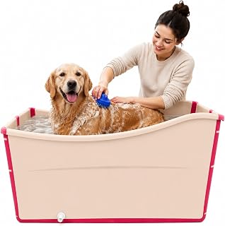 Extra-Large Foldable Pet Bath Tub with Drain, 37.79 x 18.89 x 22.04 Inches, Portable Collapsible Bathtub for Dogs, Cats and Other Pets, for Bathing, Washing and Grooming