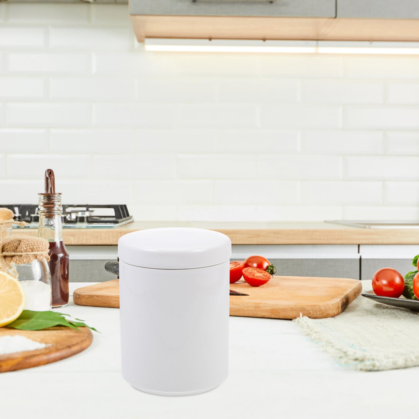 Barattolo da 650ml in Ceramica Bianca di Stoccaggio Ermetico Design Nordico Semplice Coperchio Sigillato per Tè e Alimenti Secchi la Casa