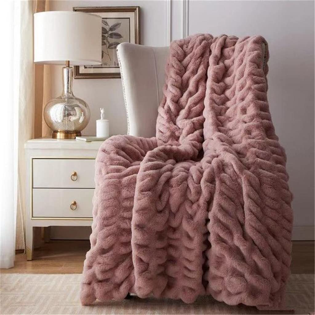 Couverture flanelle extensible bulle haut de gamme avec finition fourrure lapin tie-dye