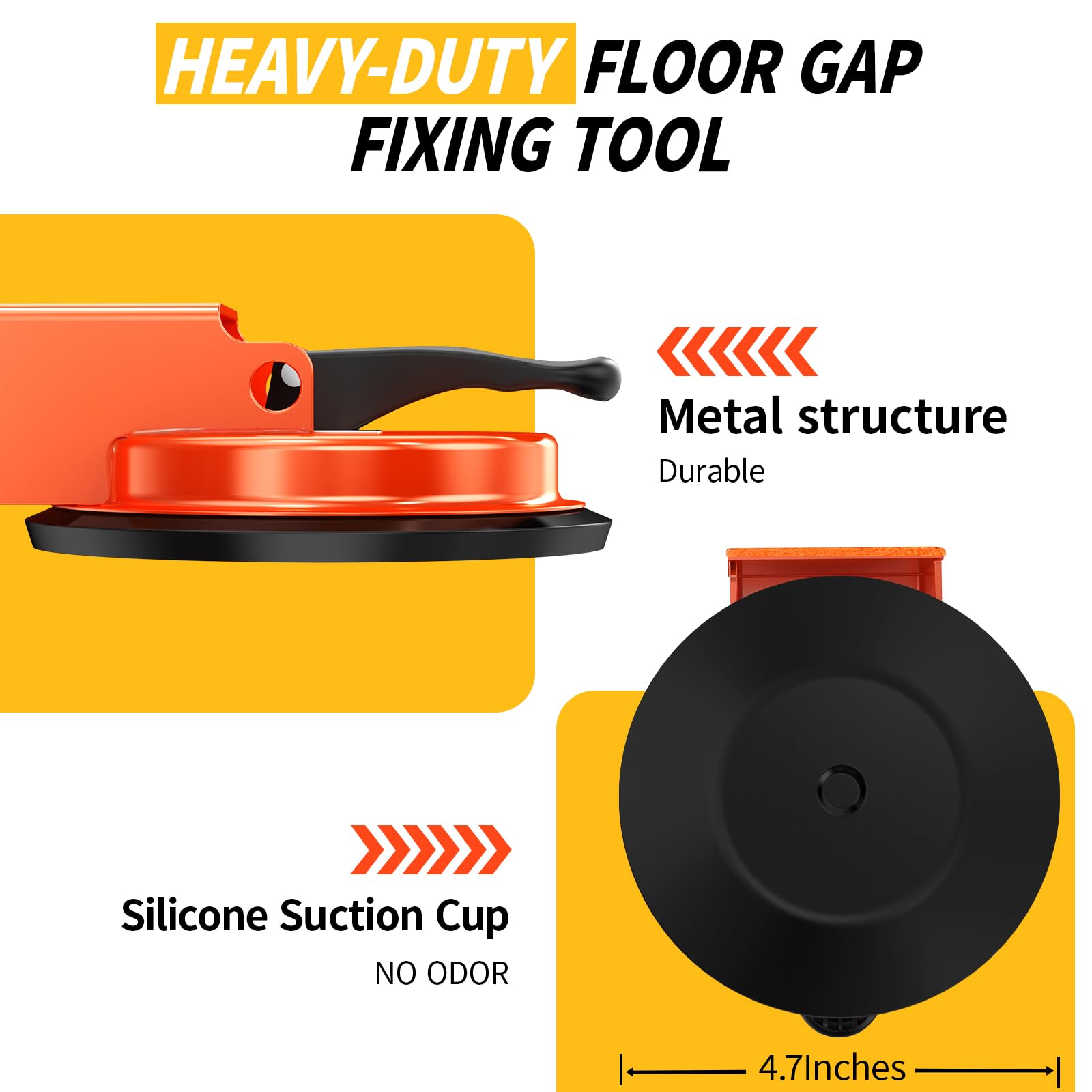 Floor Gap Fixer Tool, Upgraded Heavy Duty Laminate Floor Suction Cup Gap Repair Tool, Over 152 Pounds Load Capacity, Flooring Gap Tool for Vinyl & Wood Floor Repair, Orange, Model 5D - 5