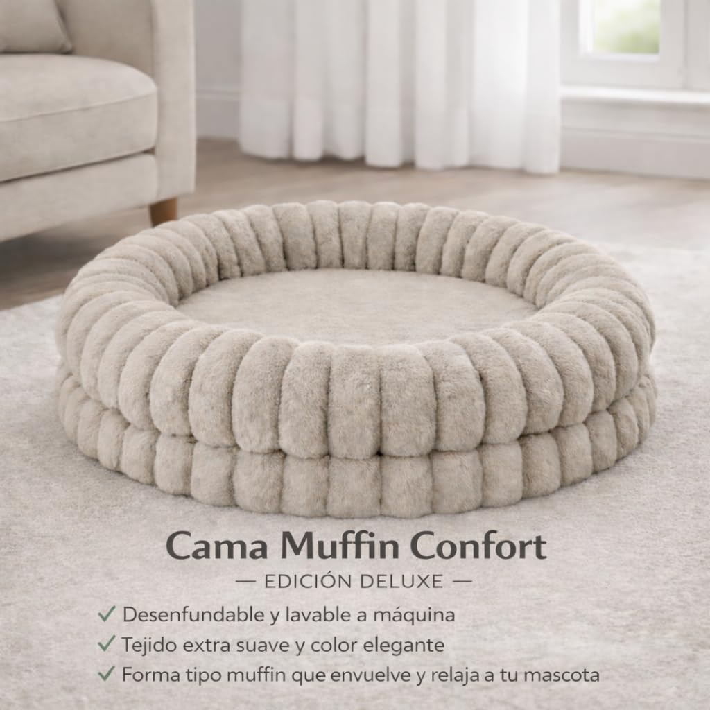 Freedog Cama Muffin Beige (76x76x18cm) - Cama Perro - Cama para Perros - Camas para Perros Grandes - Camas Perros Medianos - Colchon Perro - Relajante Perros - Camita Perros Pequeños - Dog Bed Large