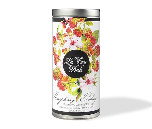 Té Oolong de frambuesa de La Tea Dah, bolsas de té de frambuesa prémium hechas con hojas de té Oolong, trozos de manzana, trozos de arándano,