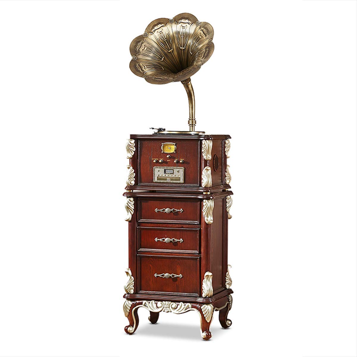 Giradischi Retro grammofono Altoparlante subwoofer Giradischi con Altoparlanti integrati 33/45/78 velocità Wireless Bluetooth USB AM/FM FM Decorazione per la casa Marrone