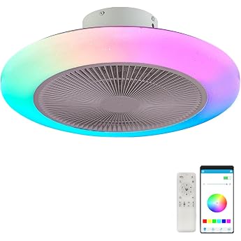 RGB Ceiling Fan with Lighting and Bluetooth Speaker 46 cm Remote control / app dimmable LED ceiling light with fan reversible ceiling fan with lamp childrens room bedroom [Energy Class F]