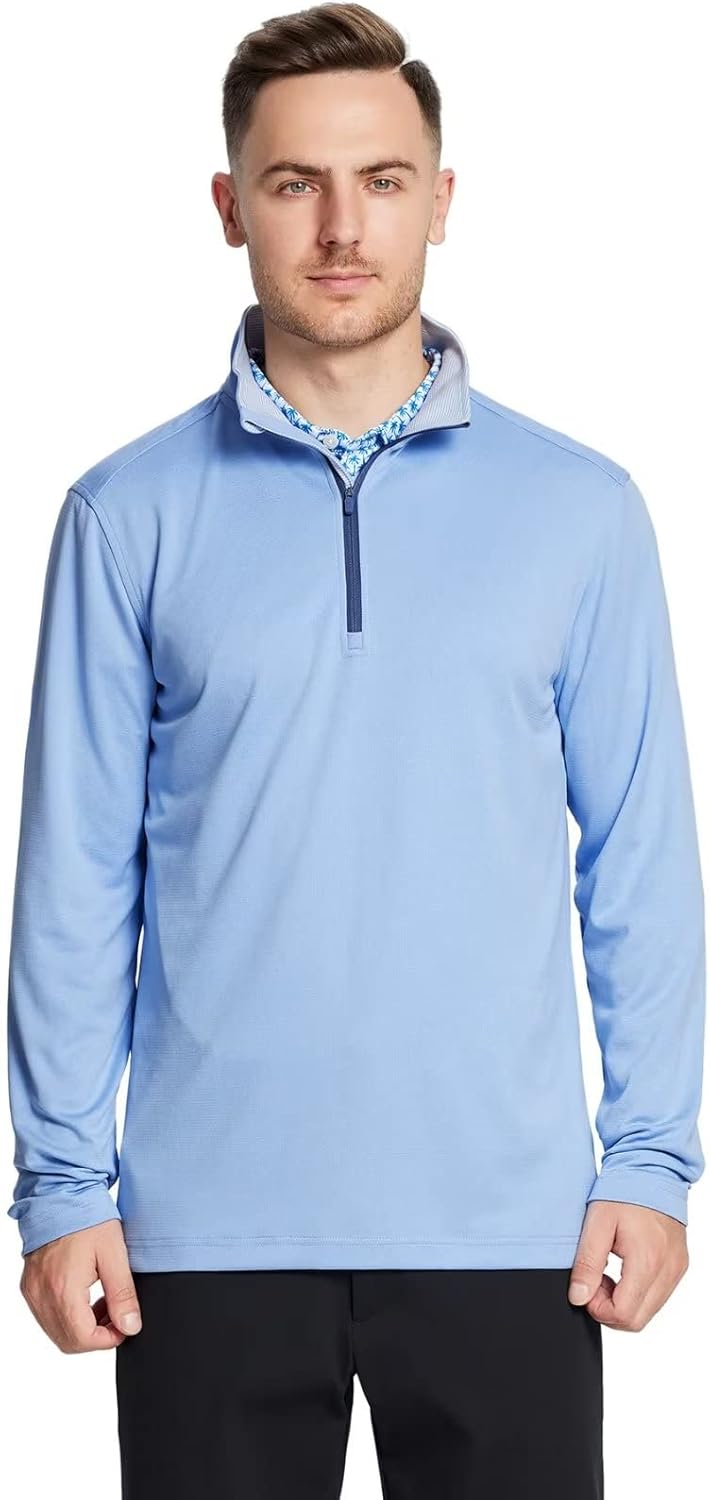 Miniatura 2 de Suéter de golf con cremallera de un cuarto para hombre ajuste seco manga larga absorción de rendimiento cuello alto falso cremallera de 14 sudadera