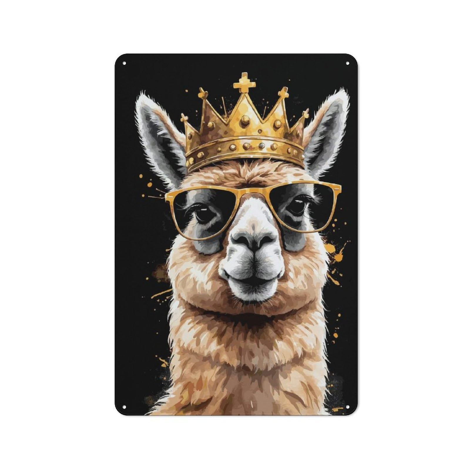 Junmoney Style-4 Tin Sign 30X20cm With Llama King With Sunglasses For Hallway Wall, Rustic Decor, For Vintage Wall Decor Fans, For Garage And Workshop Walls
