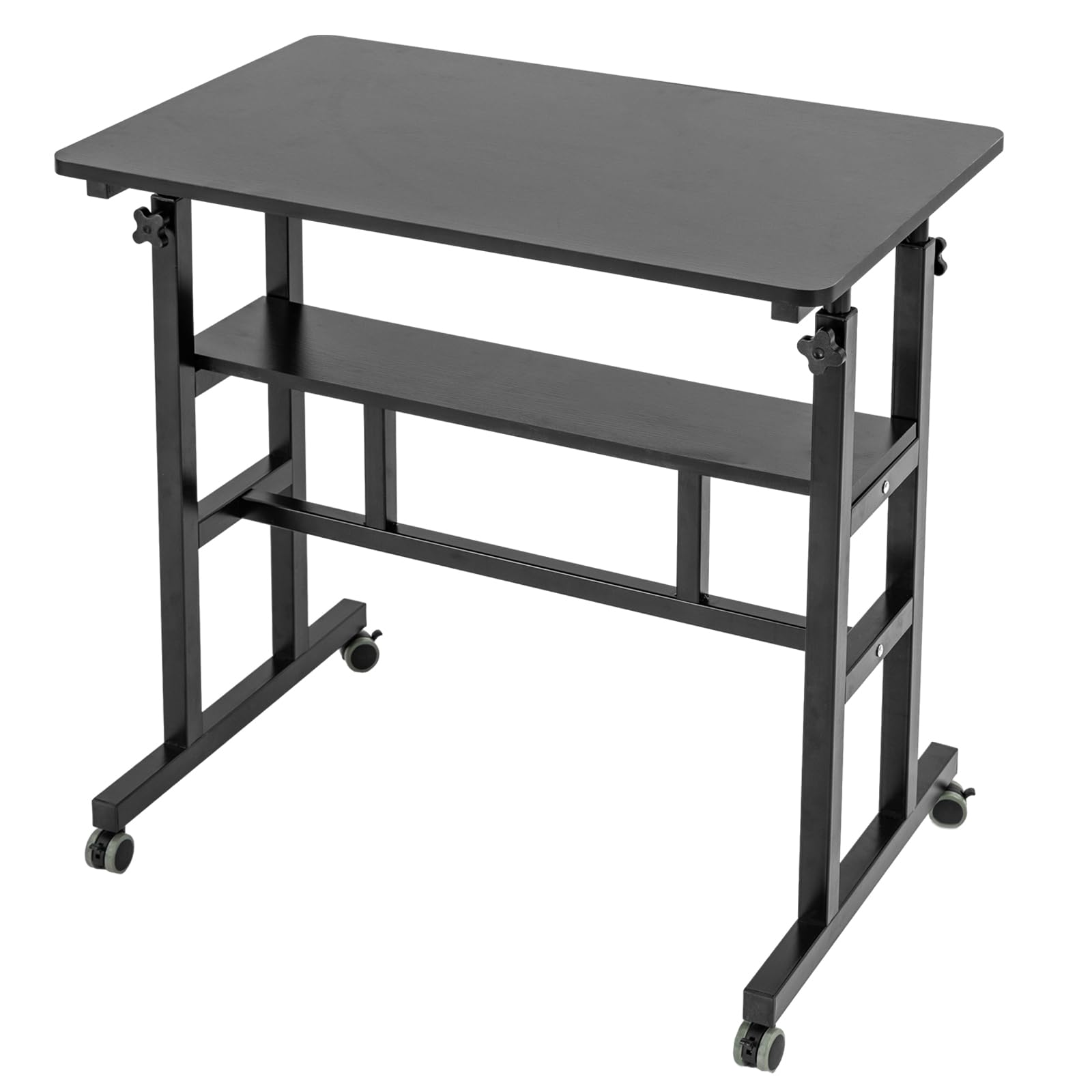DYNAMI Mobile Standing Desk with Storage Shelf Height Adjustable Computer Workstation Stand Up Work Station Sit or Stand