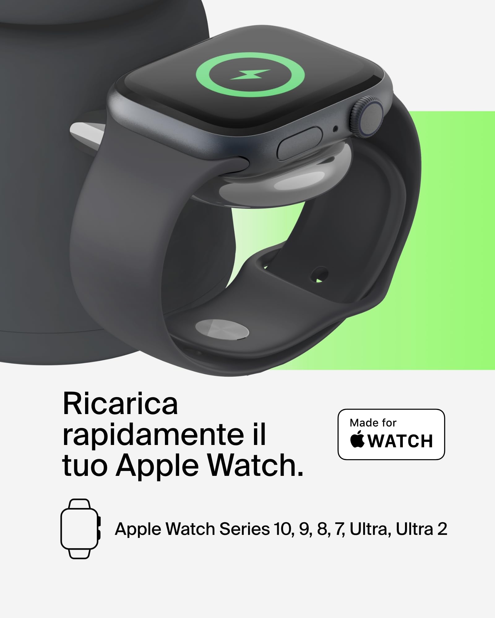 Belkin BoostCharge Caricabatteria wireless 2 in 1 con Qi2 da 15 W, caricatore MagSafe per iPhone 16, 15, 14, 13, 12, Apple Watch, AirPods e altri dispositivi Qi2, alimentatore incluso, Carbone