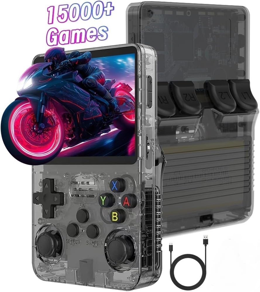 Temoo R36S Handheld Game Console, 3.5 Inch IPS Screen Open Source Linux System Retro Handheld, 64G TF Card 15000+ Games 10+ Emulators Handheld Emulator with Dual 3D Joysticks for Boys and Girls