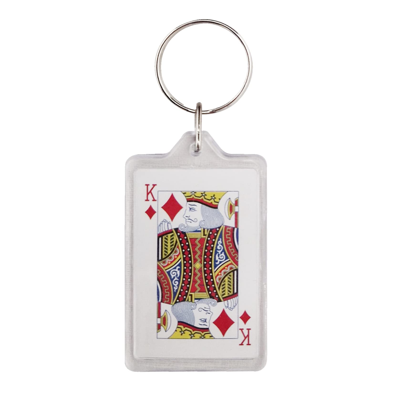 Komonee Unisex White King Of Diamonds Double Sided Key Chain Playing Cards Key Ring Poker Royal Keychain Present Novelty Gift Keyring