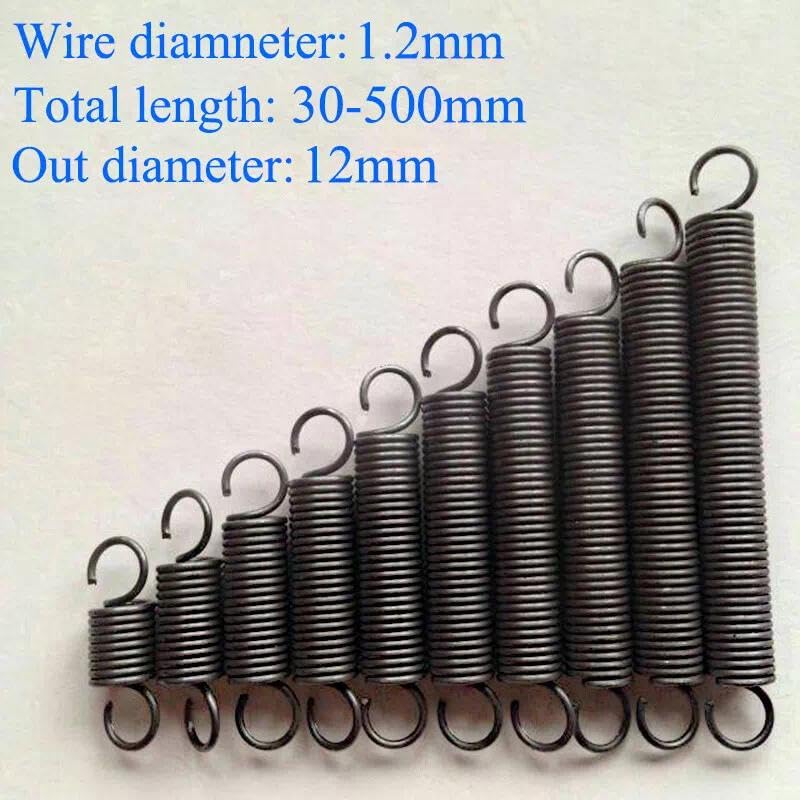 2Pcs Spring Steel Wire Dia 1.2mm Extension Spring OD 12mm Long 30-500mm Expansion Spring (Loop Ends,1.2 * 12 * 200)