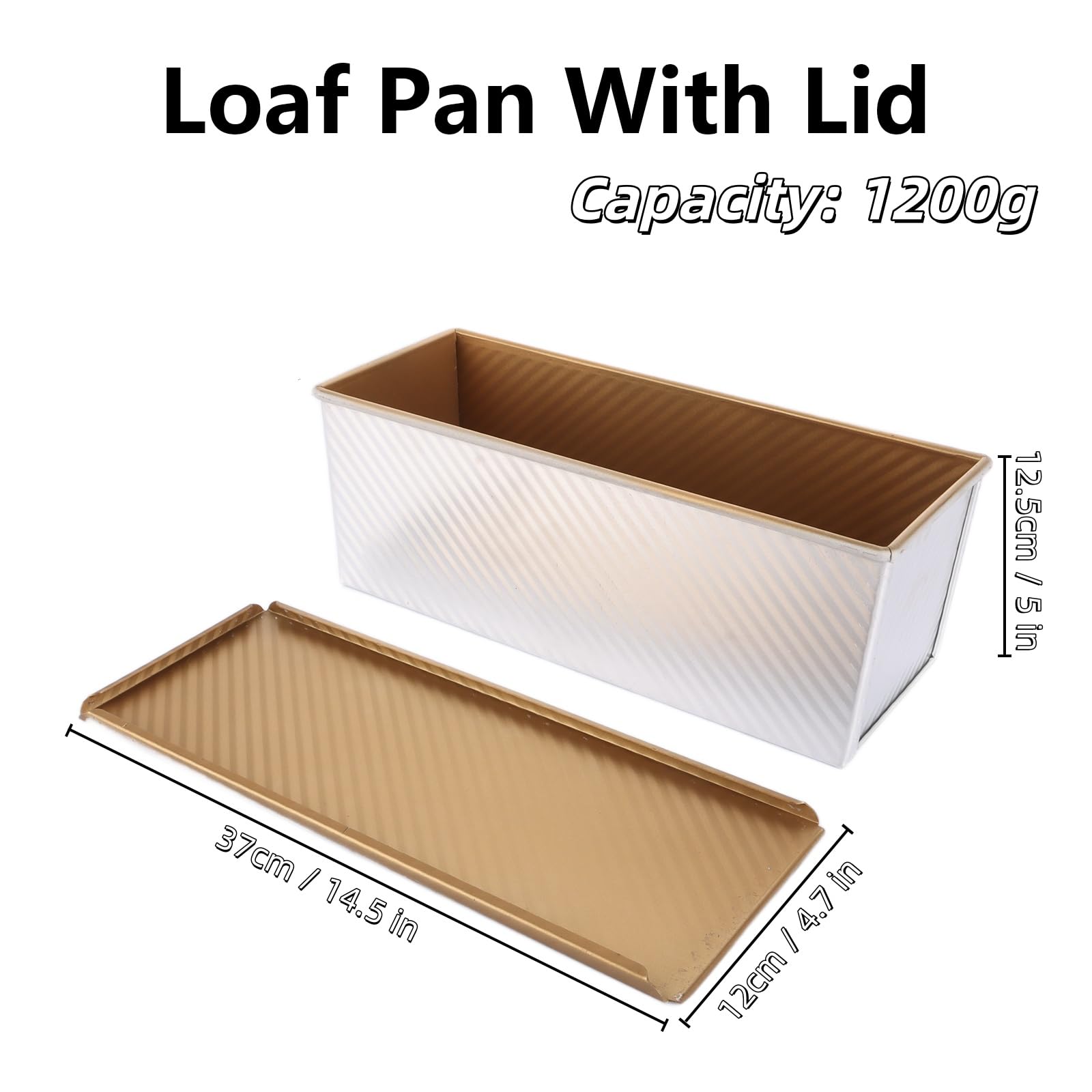 1200g Moule à Pain Pullman Moule à Pain avec Couvercle Coulissant Aluminium Acier pour pain ondulé-37 x 12.5 x 12 cm