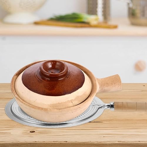 Miniatura 4 de DOITOOL Difusor de calor de cocina de hierro fundido con mango de madera, placa difusora de inducción, bandeja de descongelación rápida, adaptador