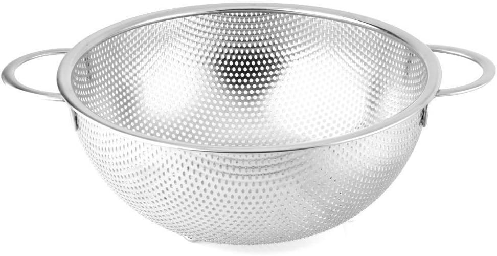 Stainless Steel Kitchen Colander - Large, 3 Quart Fine Mesh/ Micro Perforated Metal Strainer with Handles - for Draining Pasta/Washing Bowl for Cleaning Rice, Vegetable Fruit Strainer Sifter Sieve