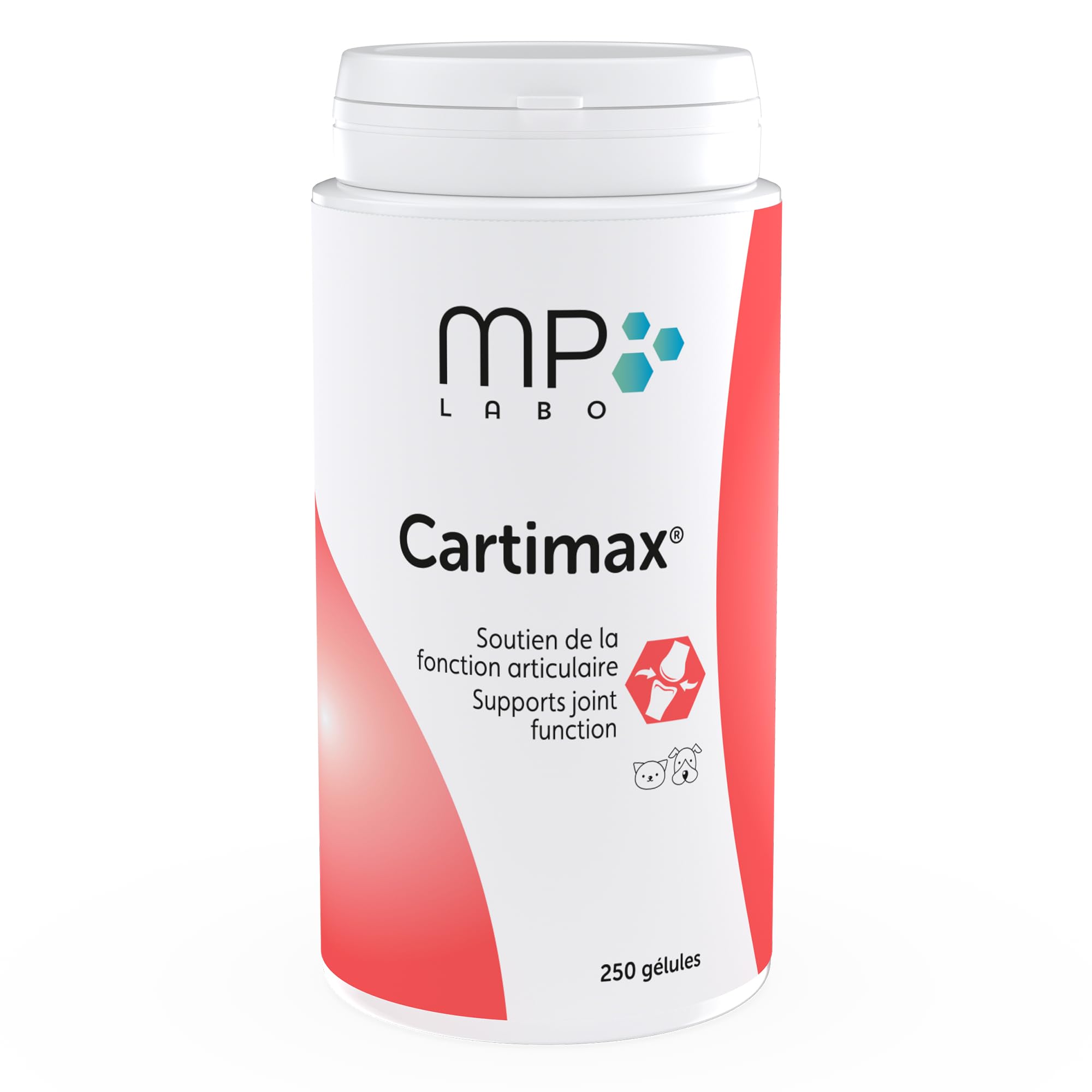 MP Labo Cartimax® - Apoyo de la función Articular para Perros y Gatos - Glucosamina, harpagofito, Reina de los prados, bambú y oligoelementos (250 cápsulas)