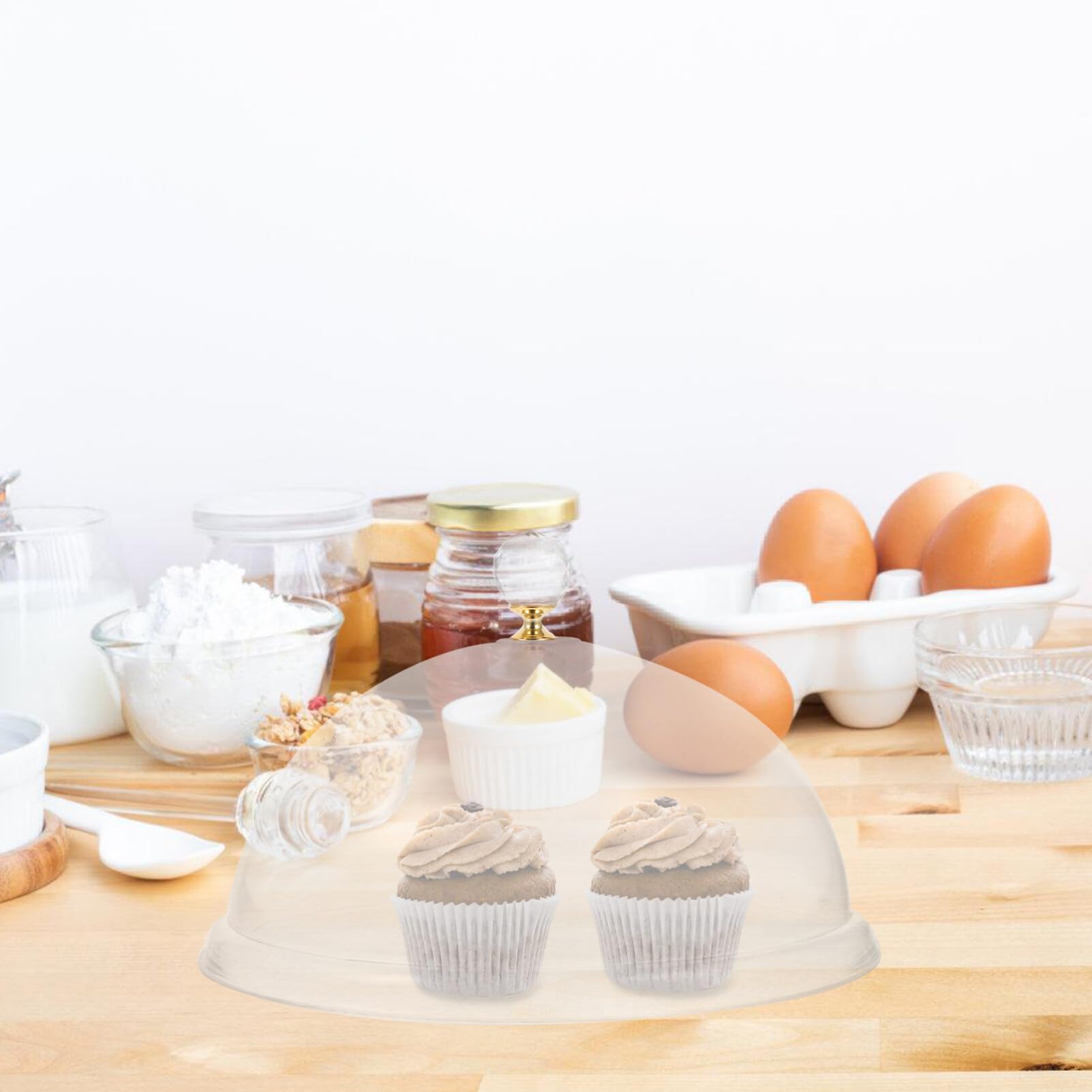 1 Set Van Cake Stand Met Koepel Deksel Serveerschaal Taart Plaat Deksel Glazen Koepel Taart Dessert Kaas Cover Koepel Transparante Voedsel Cover:-25.5 X 25.5 X 16.5CM