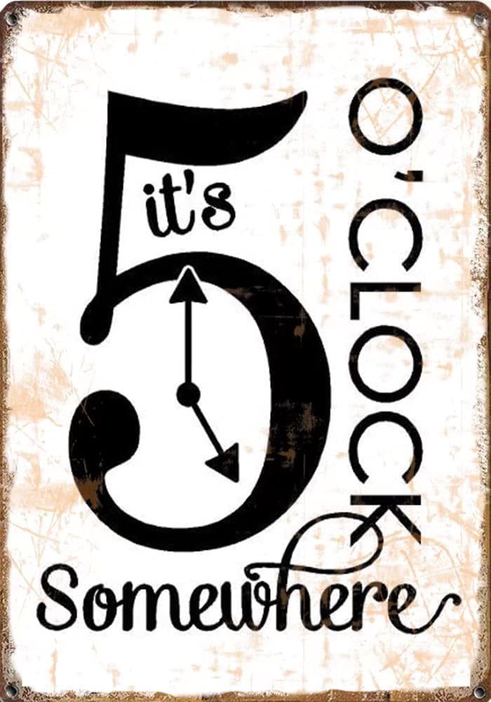 Homeoanimal It's 5 O'clock Somewhere Beach Vintage Style Metal Tin Sign Home,Living Room,Kitchen,Dining Room,Bedroom,Farmhouse,Wall Decoration 8" X12"