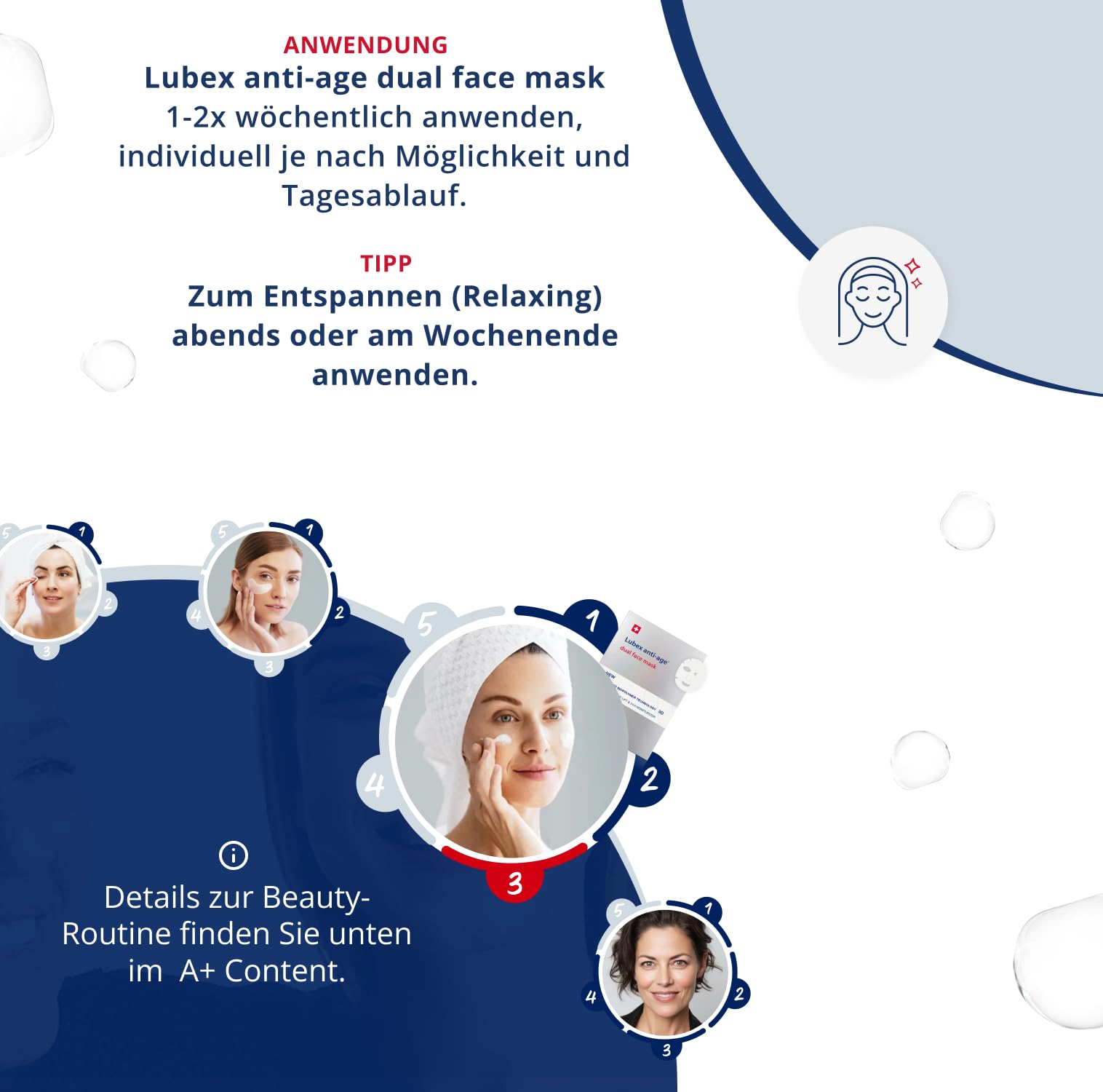 Dual Face Mask - Maschera viso a 2 fasi con biopolimero 3D, rassodante istantaneo, idratazione per 24 h, esapeptidi e vitamina C, dermatologicamente testata, 2 x 1 maschera in tessuto