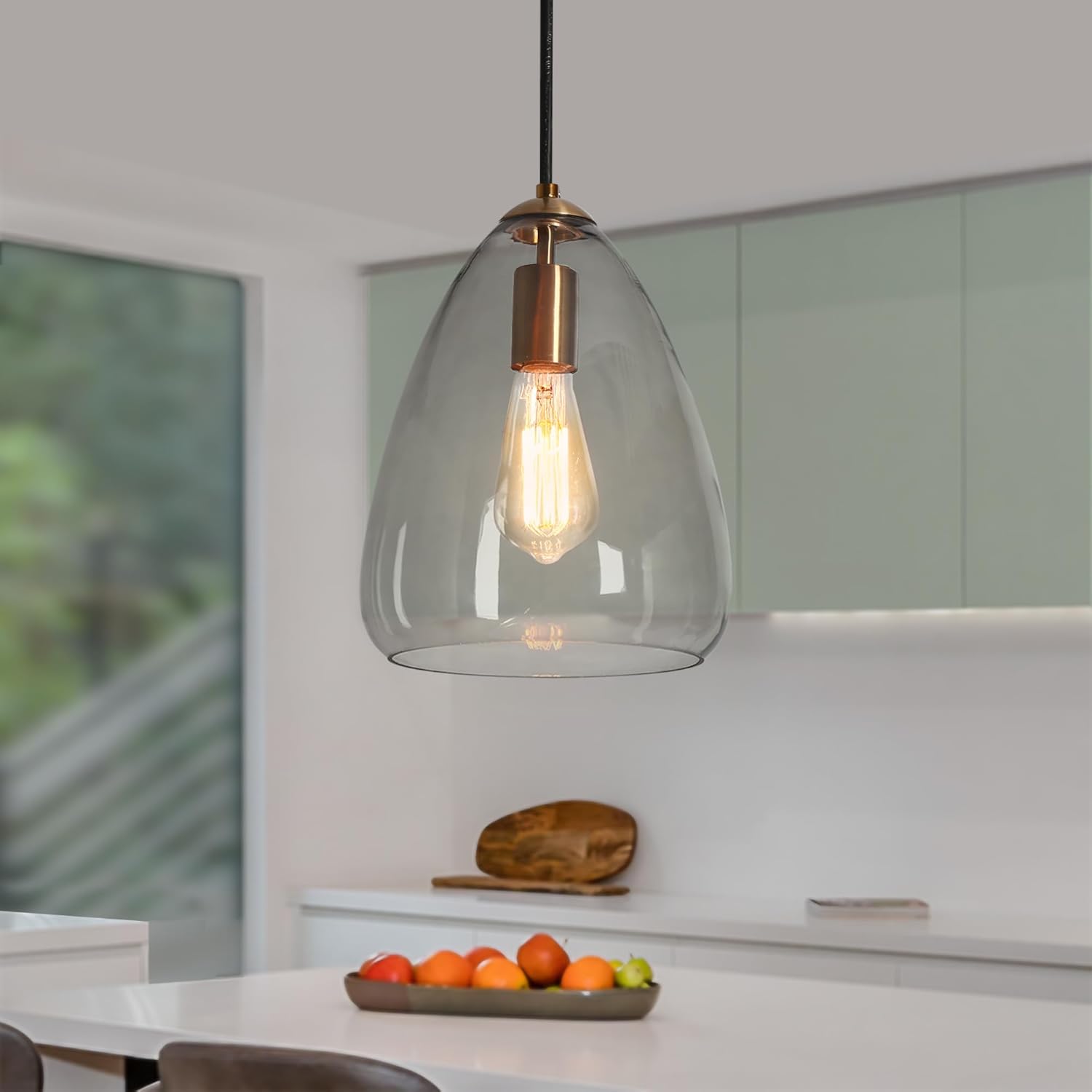 KSANA Gold Pendant Lights Kitchen Island, Modern Brass Pendant Lighting Fixture with Smoked Glass for Dining Room, Bedroom, Foyer and Bathroom