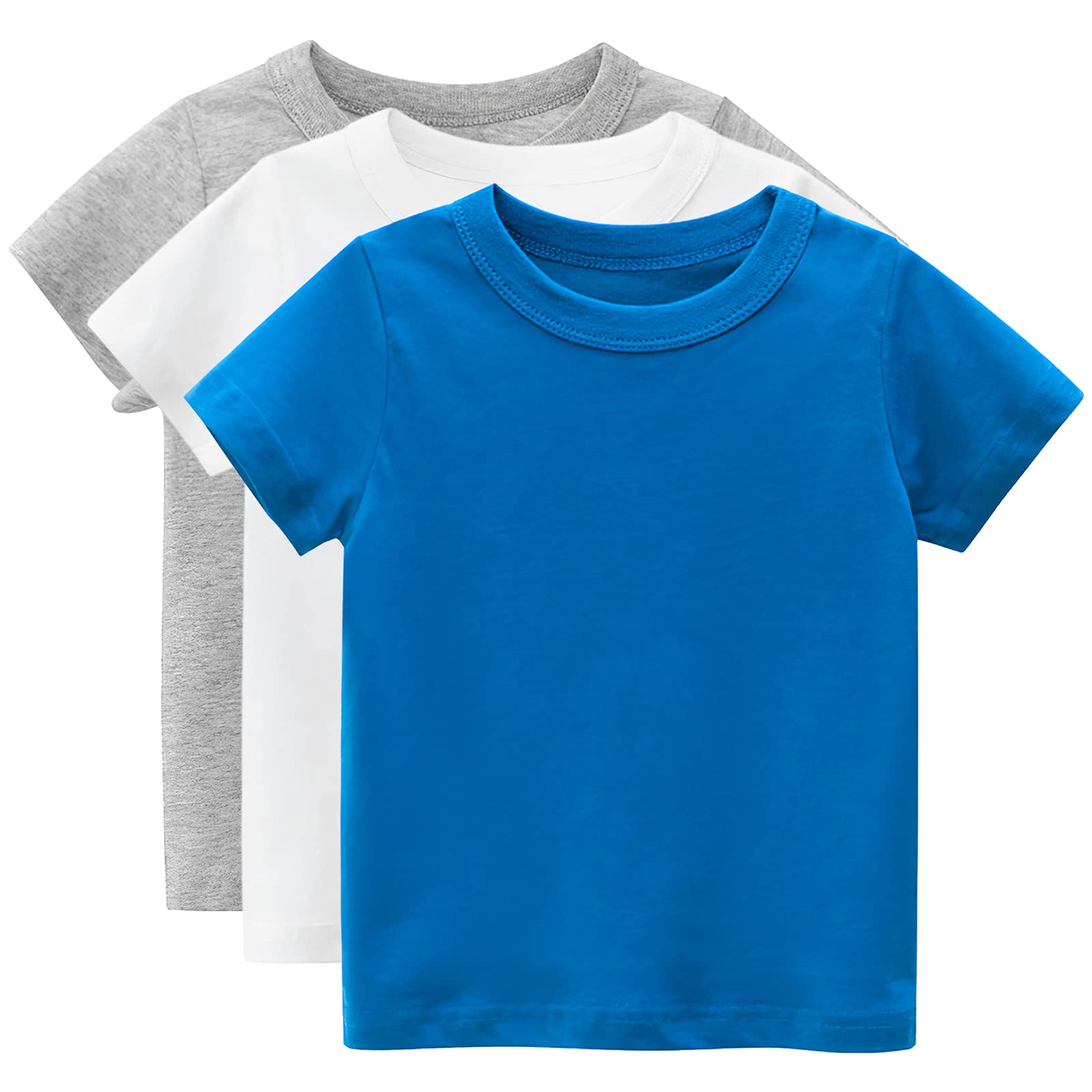 amropi Camisetas de Manga Corta Niños Pack de 3 Algodón Blusa Verano Tops 1-7 Años