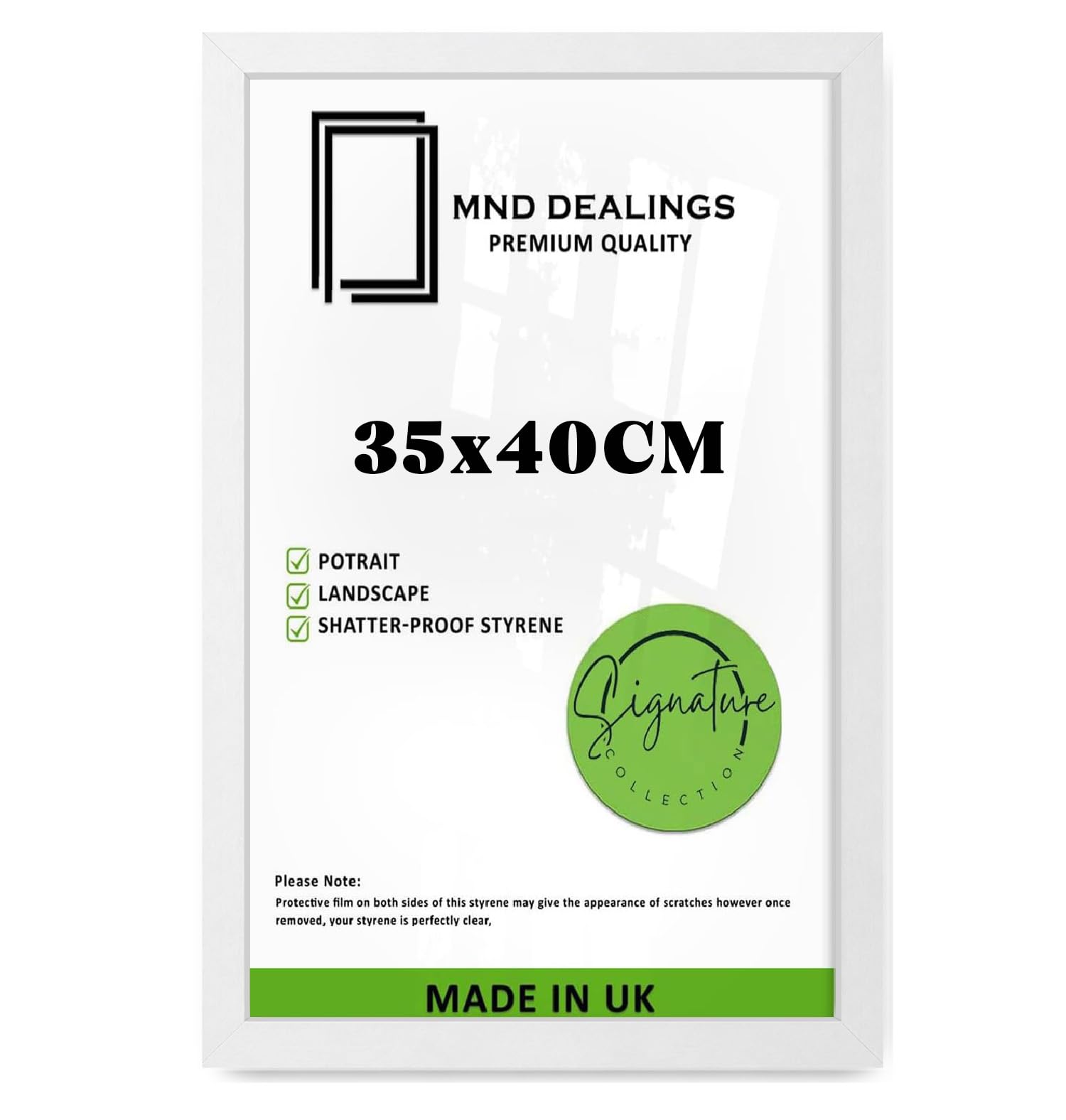 MND Dealings 35x40cm Poster Frame - Premium Engineered Wood & Perspex Picture Frame - Modern Vertical Wall Mount for Photos, Art & Certificates -[White]