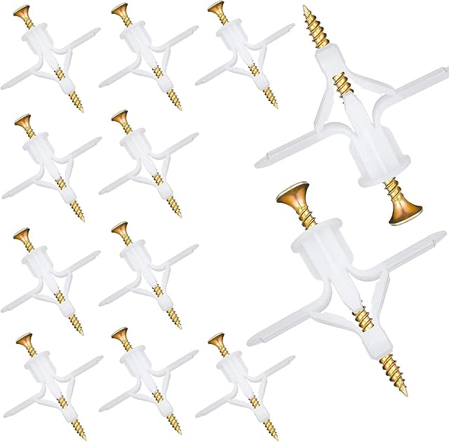 Plasterboard Wall,Plugs and Screws/Wall Fixing Plastic Expansion/Plug Anchor Bolts Anti Rotate Heavy Duty with Countersunk Screws for TV Wall Brackets Hollow Drywall Cavity/(30Anchor + 30Screw)60pcs
