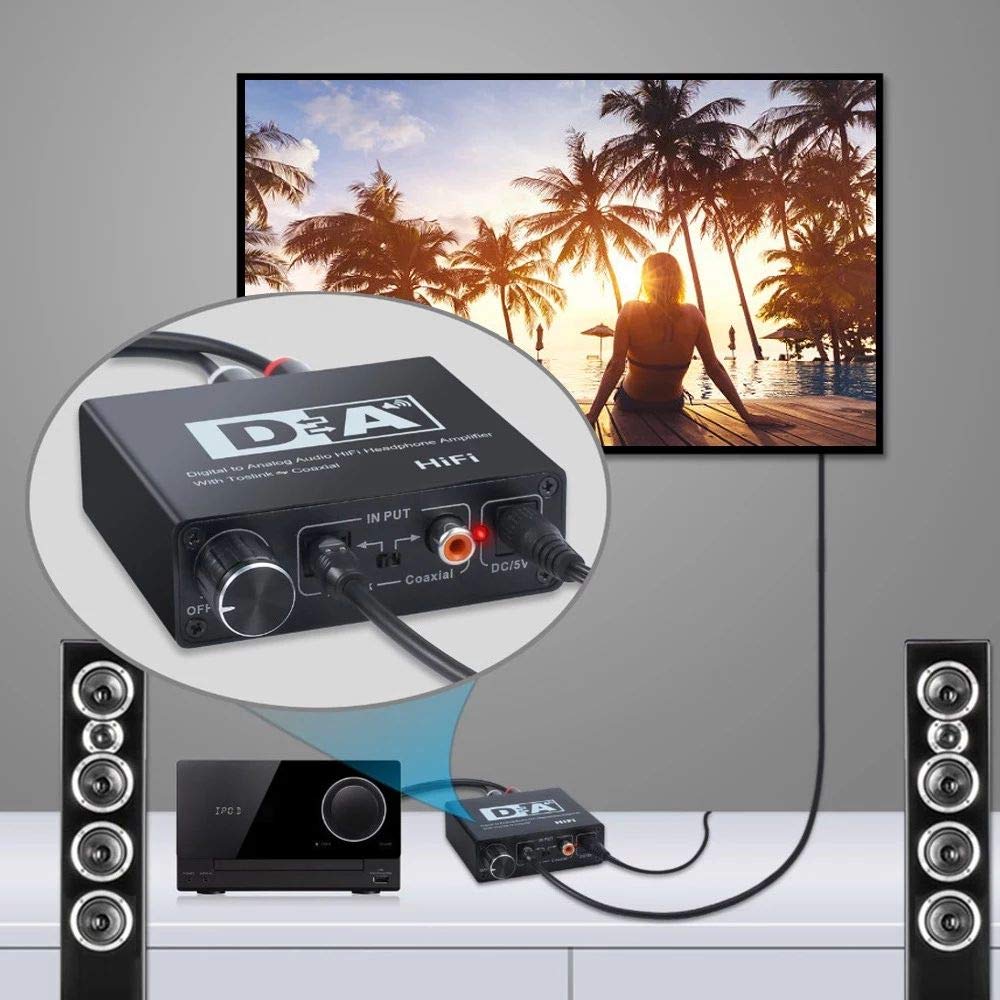 Convertisseur Audio analogique HiFi numérique Fibre coaxial vers RCA canaux Gauche et Droit coaxial commutateur bidirectionnel avec Sortie Jack RCA 3,5 mm pour écouteurs, Ordinateur, TV