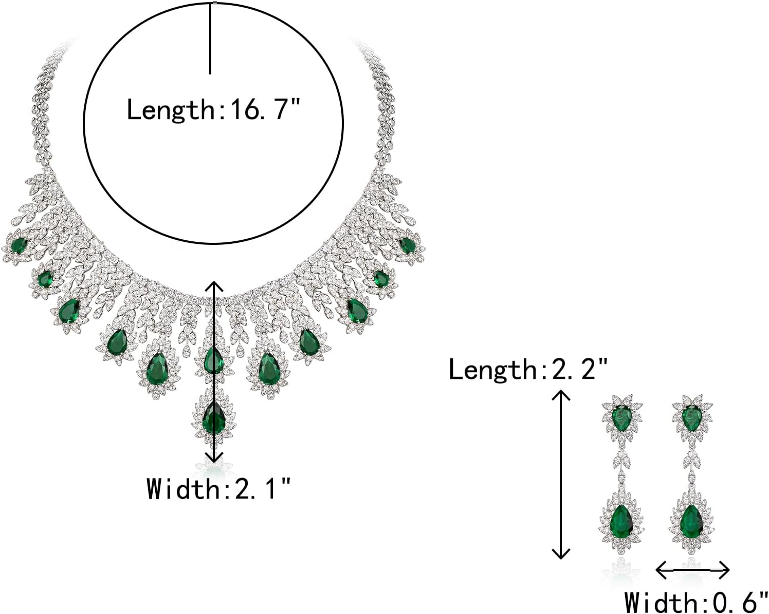 Crysdue Cubic Zirconia Prom Jewelry Set for Women Brides, Sparkle Birthstone Cluster Collar Statement Necklace Teardrop Dangle Earrings for Wedding Party